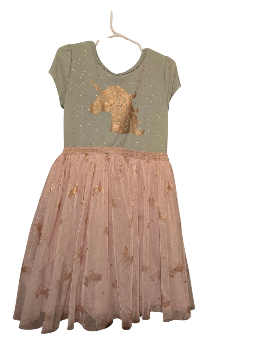 Girls Olive Green and Blush Pink Unicorn Tulle Dress